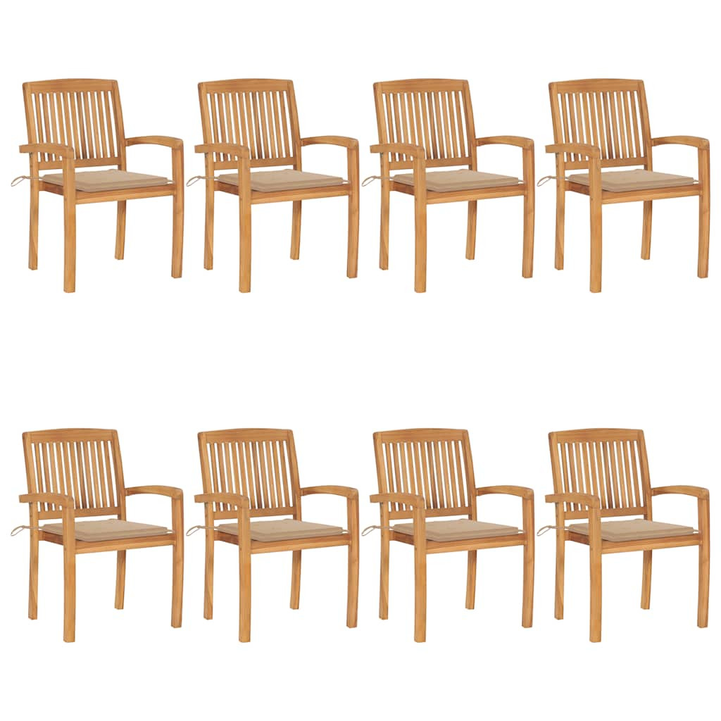 vidaXL Stapelbare Gartenstühle mit Kissen 8 Stk. Massivholz Teak