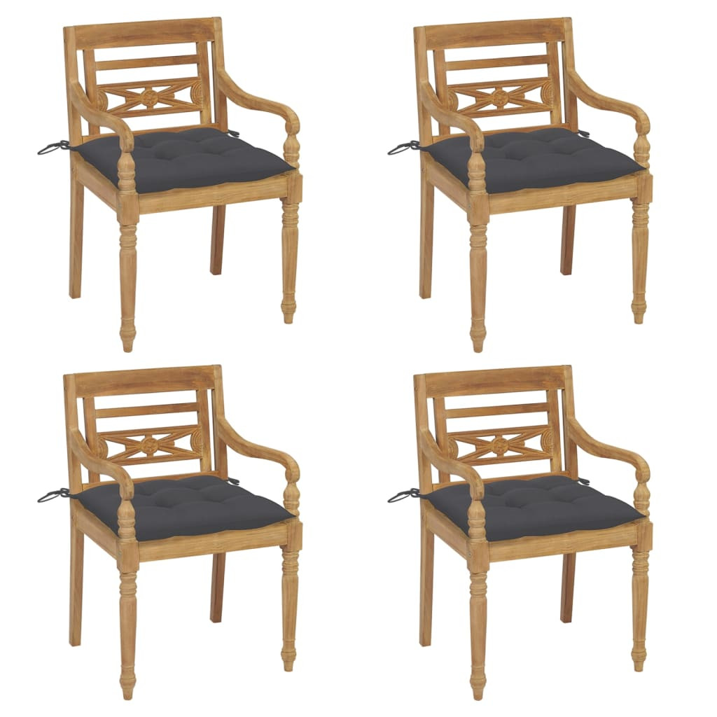 vidaXL Batavia-Stühle mit Kissen 4 Stk. Massivholz Teak