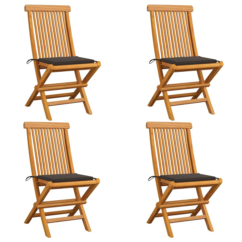 vidaXL Gartenstühle mit Taupe Kissen 4 Stk. Teak Massivholz