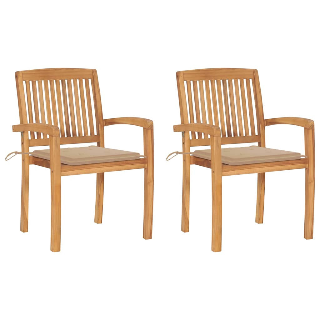 vidaXL Gartenstühle 2 Stk. mit Beige Kissen Massivholz Teak