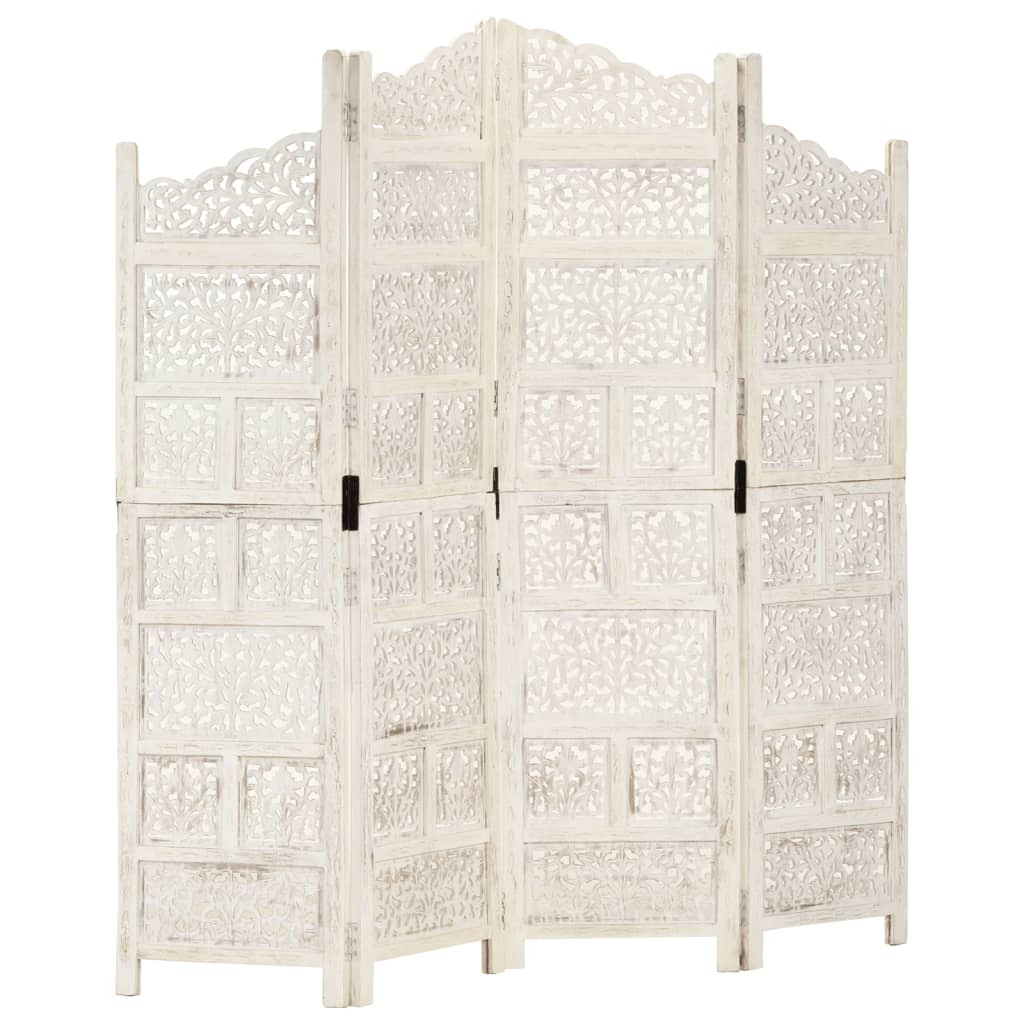 vidaXL 4tlg. Raumteiler Handgeschnitzt Weiß 160×165cm Mango Massivholz