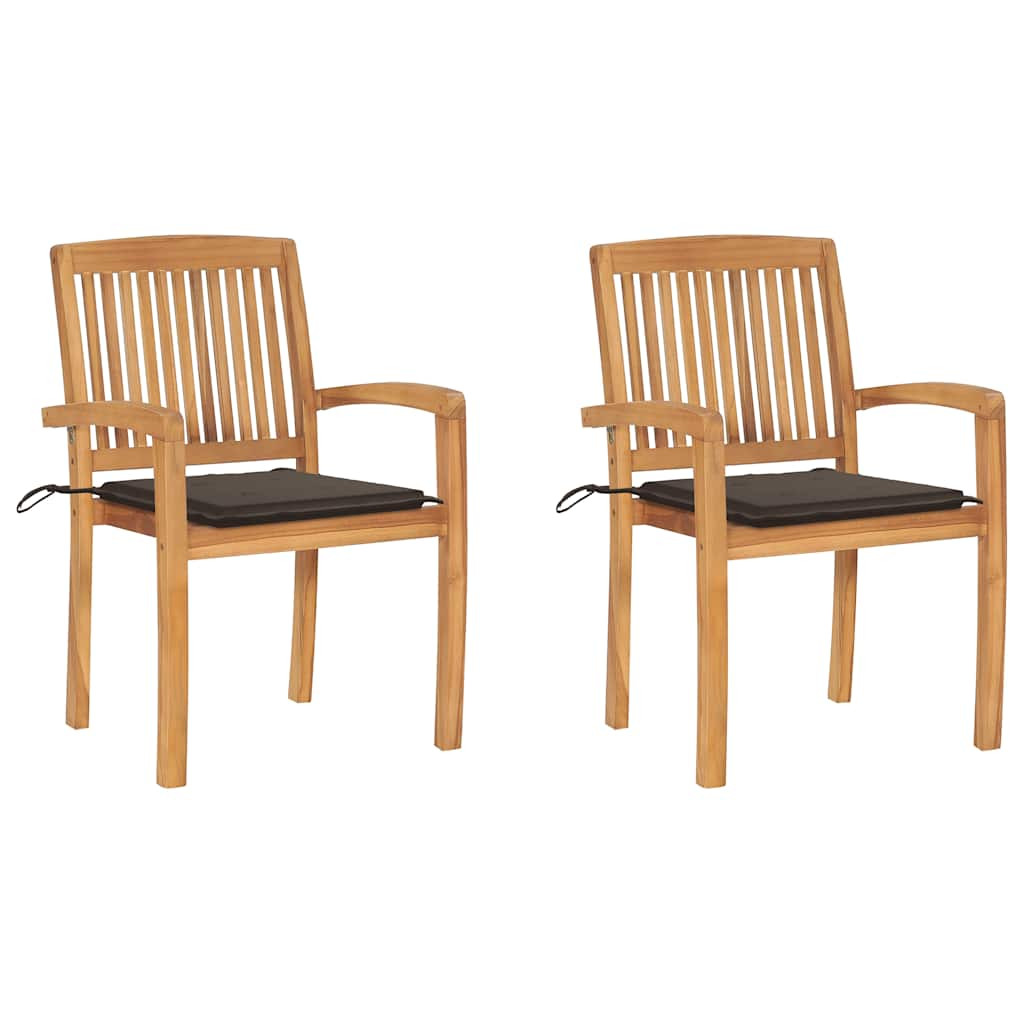 vidaXL Gartenstühle 2 Stk. mit Taupe Kissen Massivholz Teak