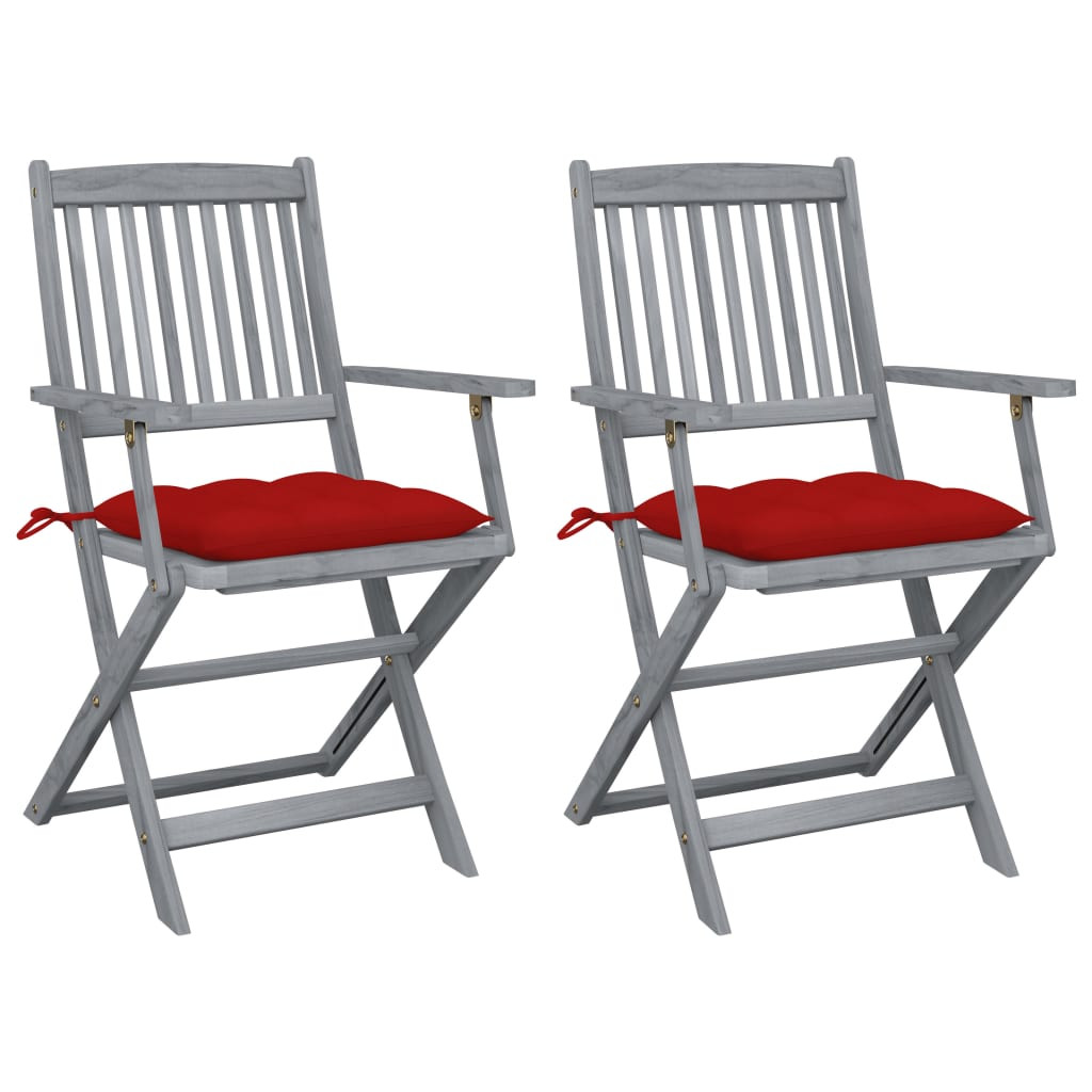 vidaXL Klappbare Gartenstühle 2 Stk. mit Kissen Massivholz Akazie