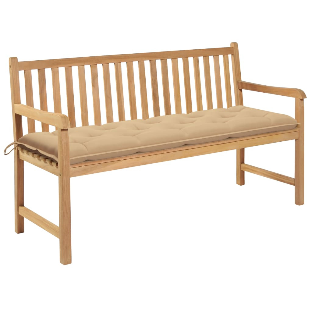 vidaXL Gartenbank mit Beige Auflage 150 cm Massivholz Teak