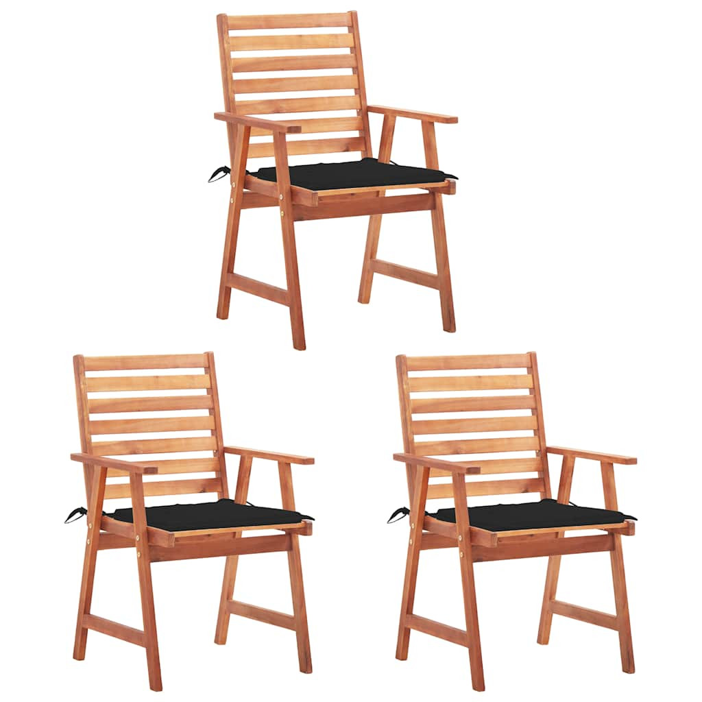 vidaXL Garten-Essstühle 3 Stk. mit Kissen Massivholz Akazie