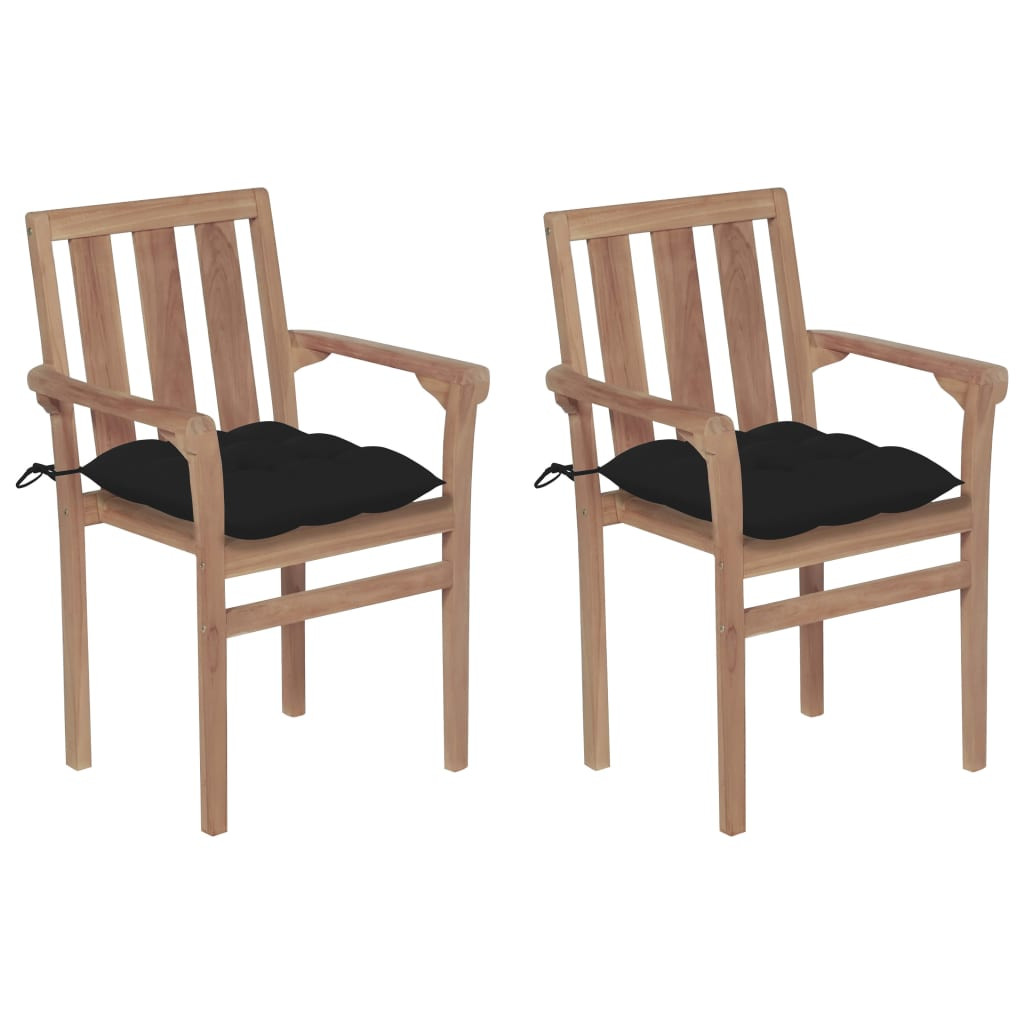 vidaXL Gartenstühle 2 Stk. mit Schwarzen Kissen Massivholz Teak