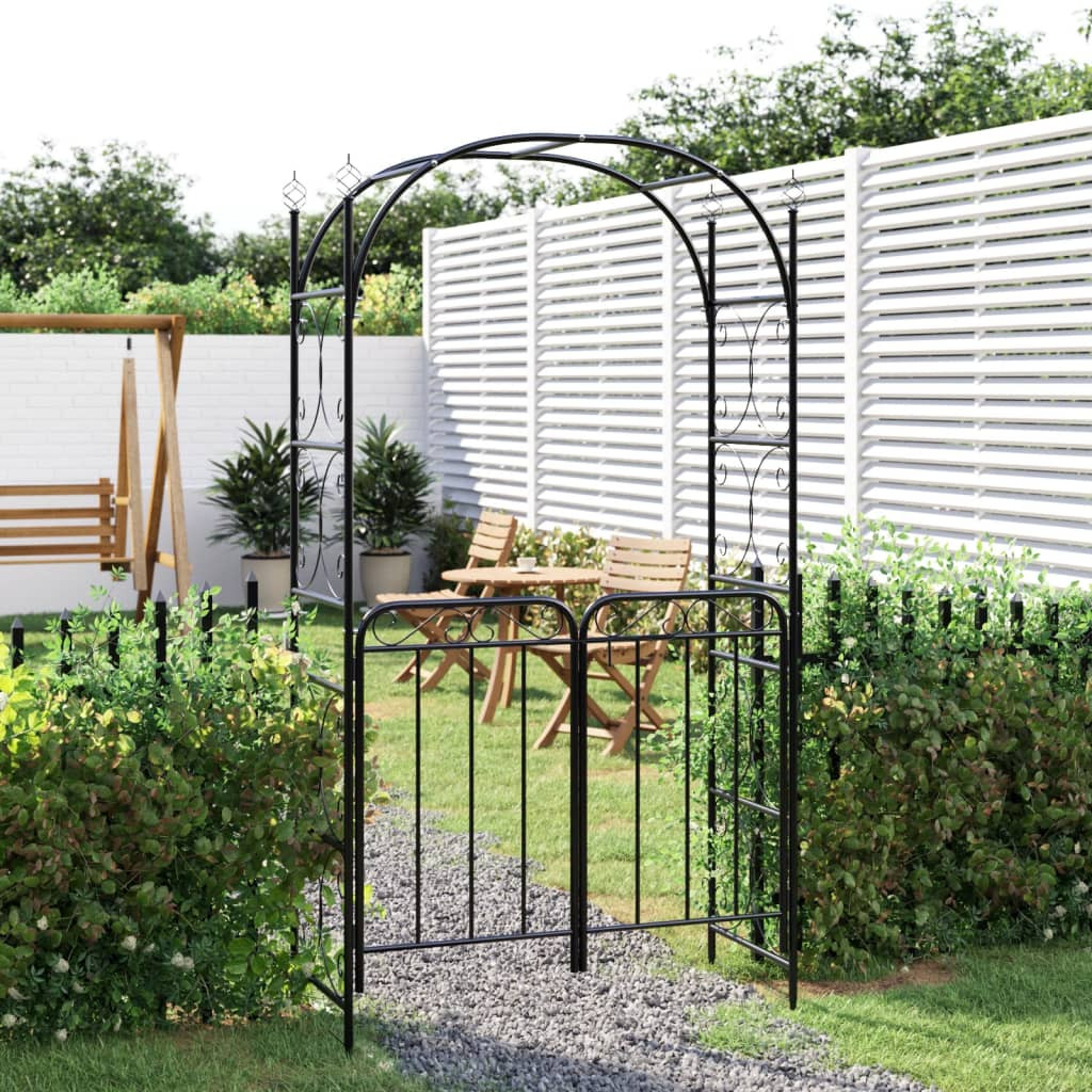 vidaXL Gartenbogen mit Tor Schwarz 108x45x235 cm Stahl
