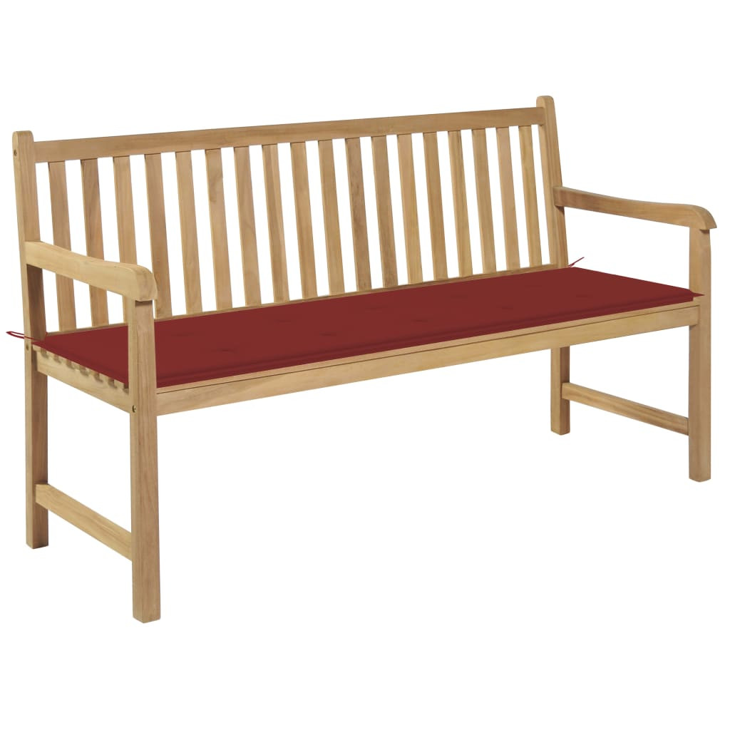 vidaXL Gartenbank mit Roter Auflage 150 cm Massivholz Teak