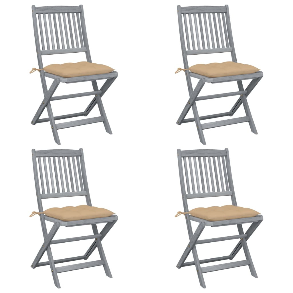 vidaXL Klappbare Gartenstühle 4 Stk. mit Kissen Massivholz Akazie