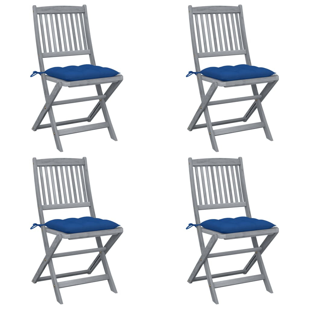 vidaXL Klappbare Gartenstühle 4 Stk. mit Kissen Massivholz Akazie