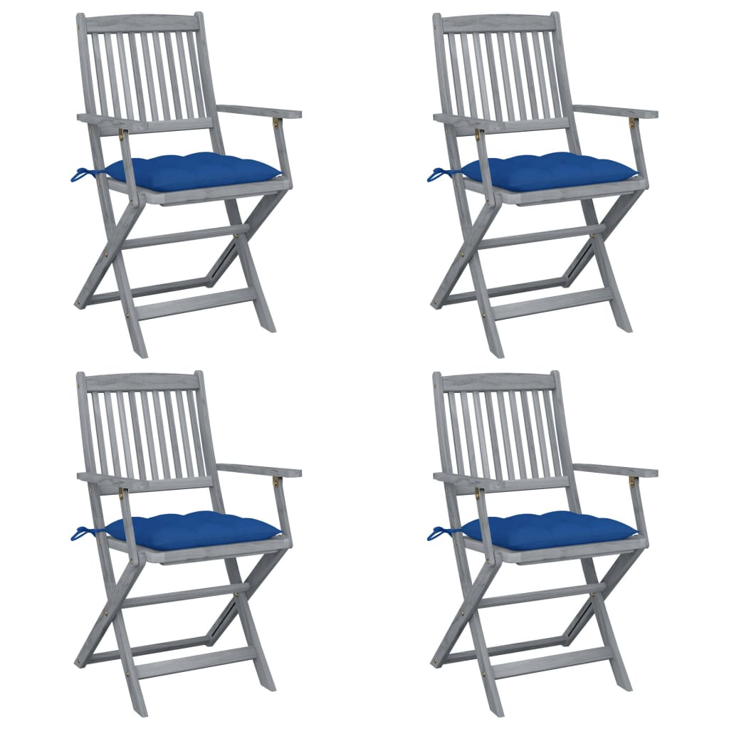 vidaXL Klappbare Gartenstühle 4 Stk. mit Kissen Massivholz Akazie