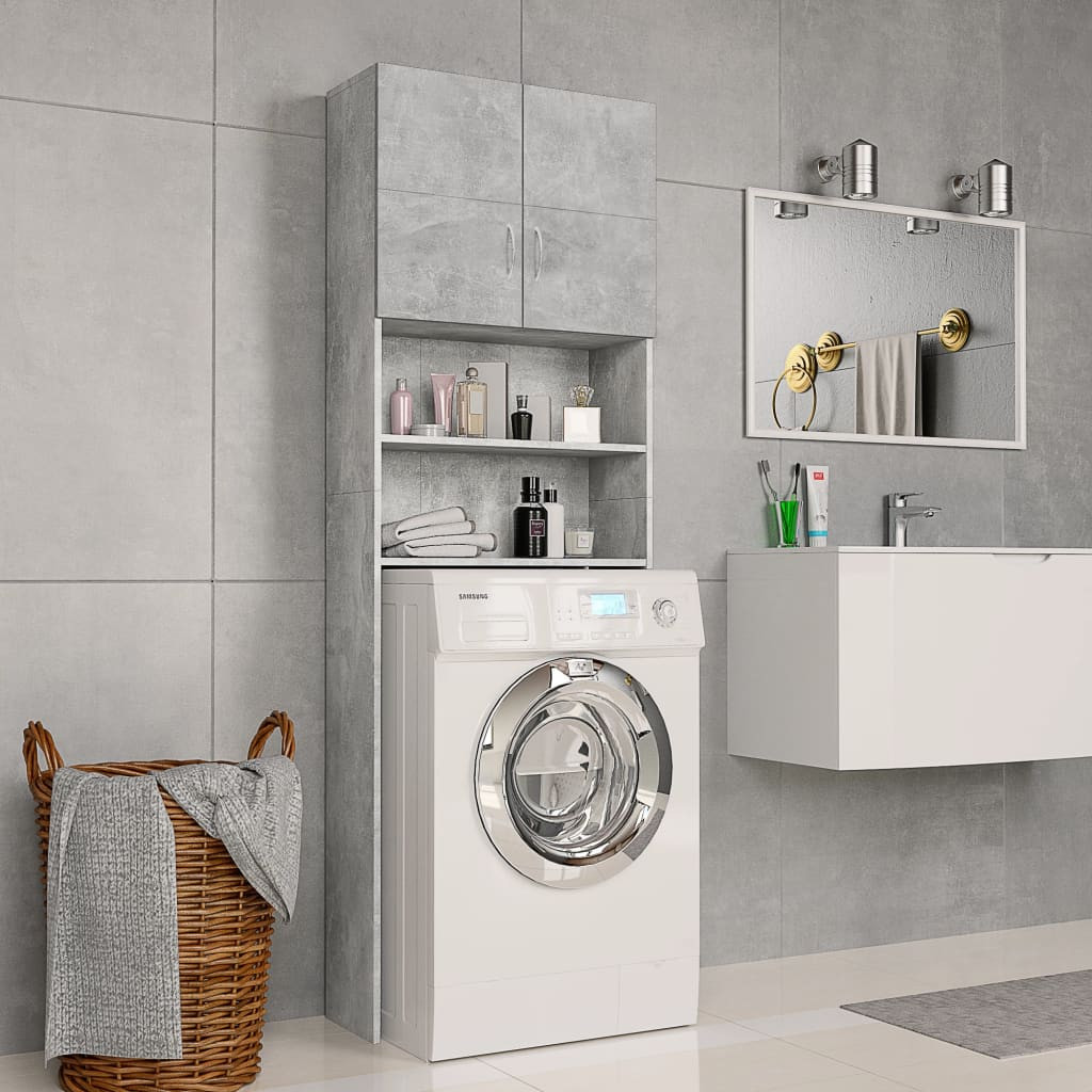 vidaXL Waschmaschinenschrank Betongrau 64x25,5x190 cm Holzwerkstoff