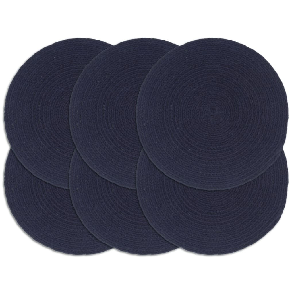 vidaXL Tischsets 6 Stk. Marineblau 38 cm Rund Baumwolle