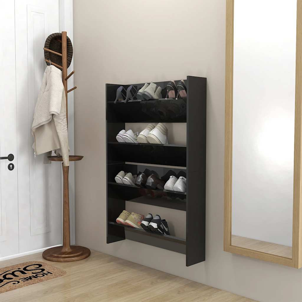 vidaXL Wand-Schuhschränke 2 Stk. Hochglanz-Schwarz 80x18x60cm