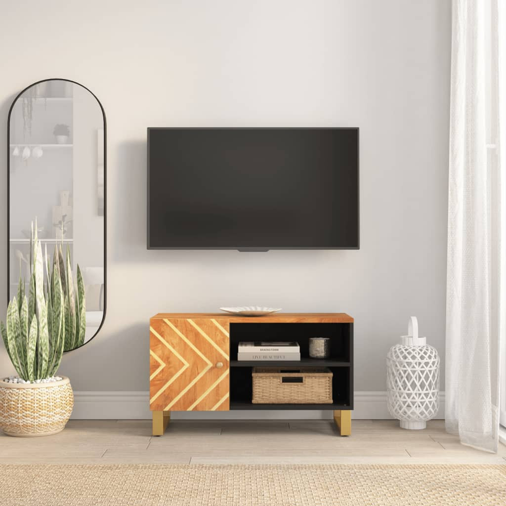 vidaXL TV-Schrank Braun und Schwarz 80x31,5x46 cm Massivholz Mango