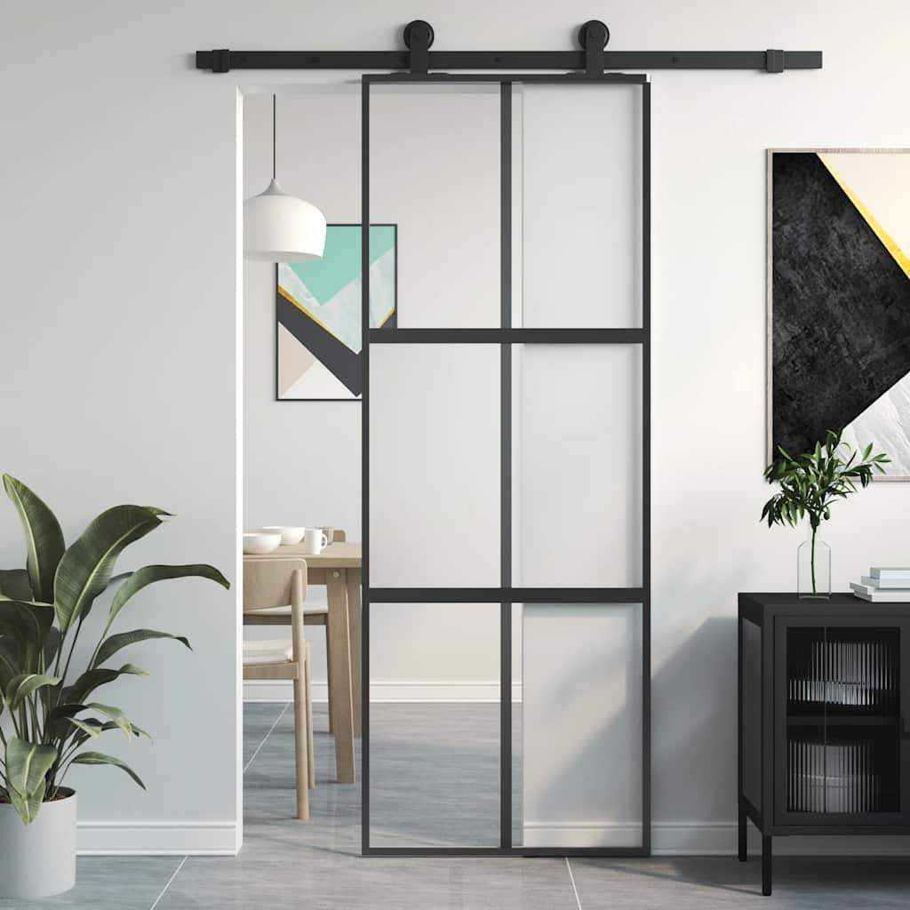 vidaXL Schiebetür Schwarz 76x205 cm Hartglas und Aluminium