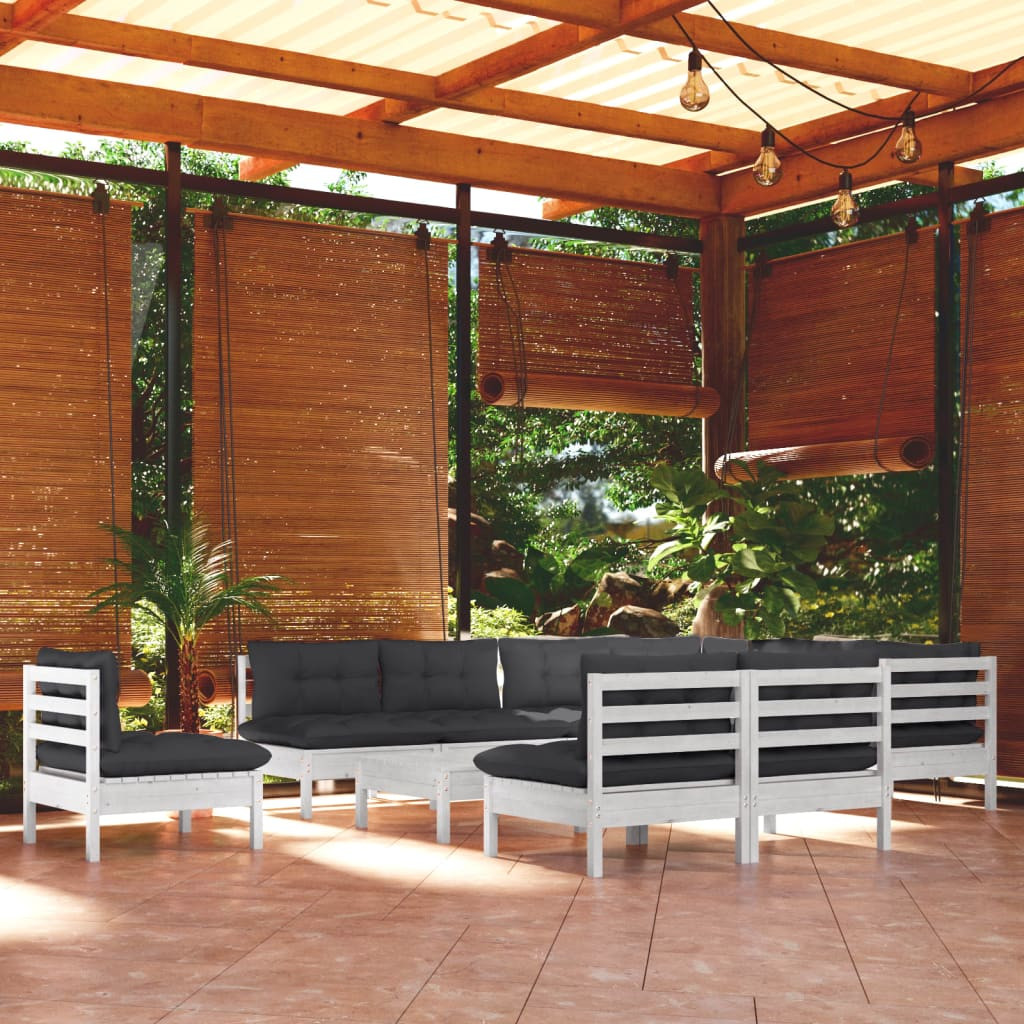 vidaXL 11-tlg. Garten-Lounge-Set mit Kissen Weiß Kiefer Massivholz