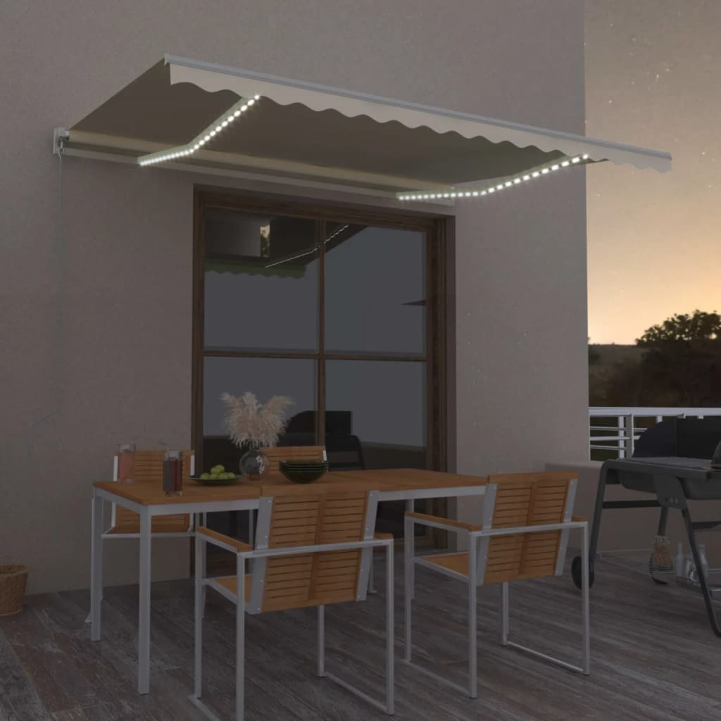 vidaXL Markise Manuell Einziehbar mit LED 450x300 cm Creme