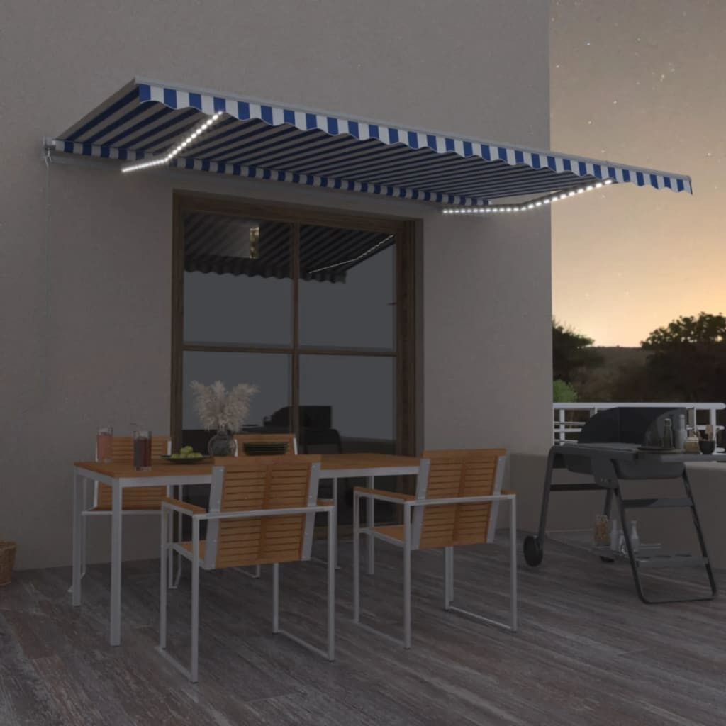 vidaXL Markise Manuell Einziehbar mit LED 500x350 cm Blau und Weiß