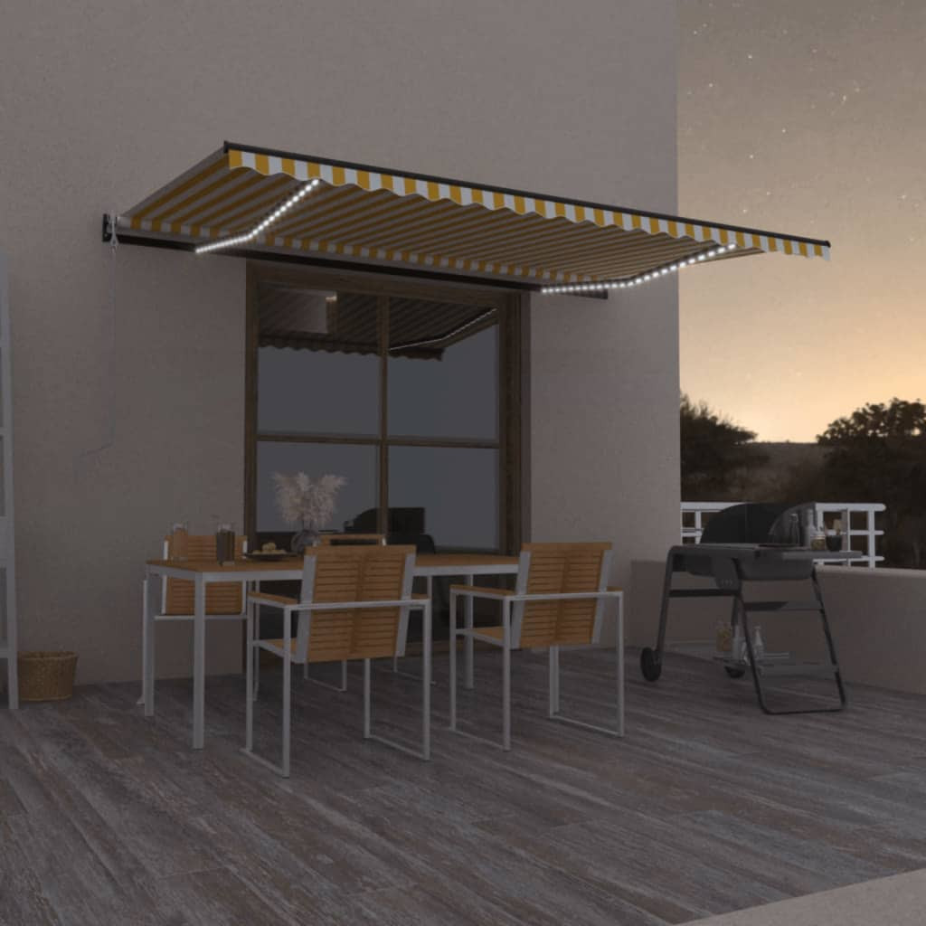 vidaXL Automatische Markise mit LED & Windsensor 500x300 Gelb/Weiß