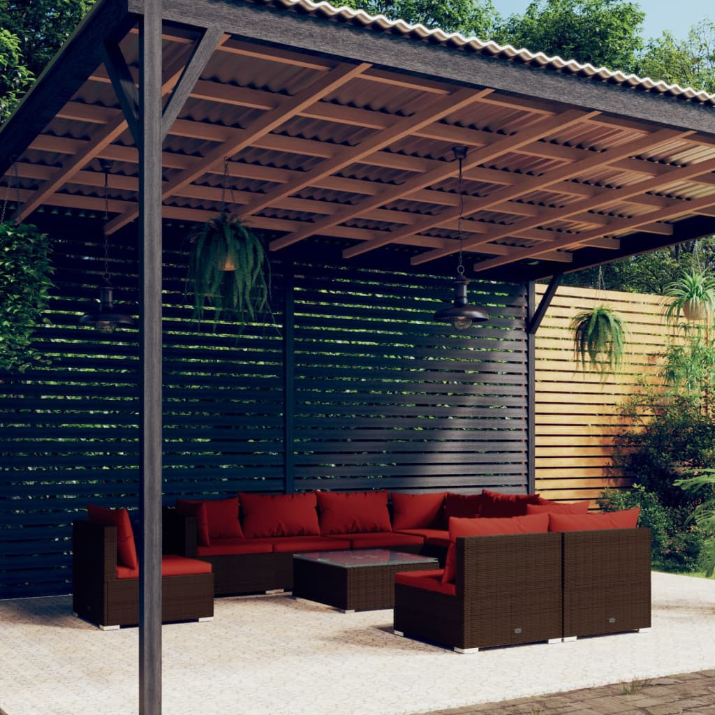 vidaXL 10-tlg. Garten-Lounge-Set mit Kissen Poly Rattan Braun