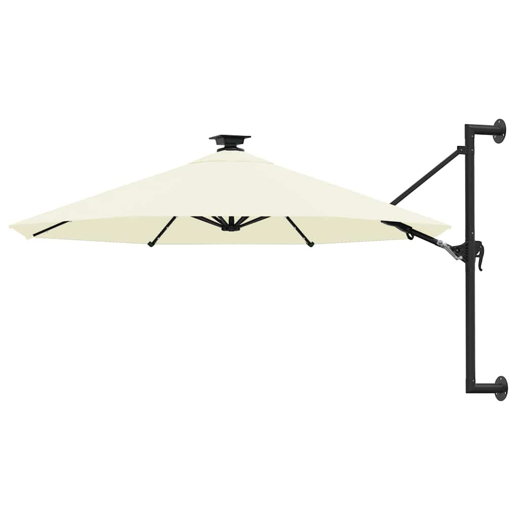 vidaXL Sonnenschirm zur Wandmontage mit LEDs 300 cm Sandweiß