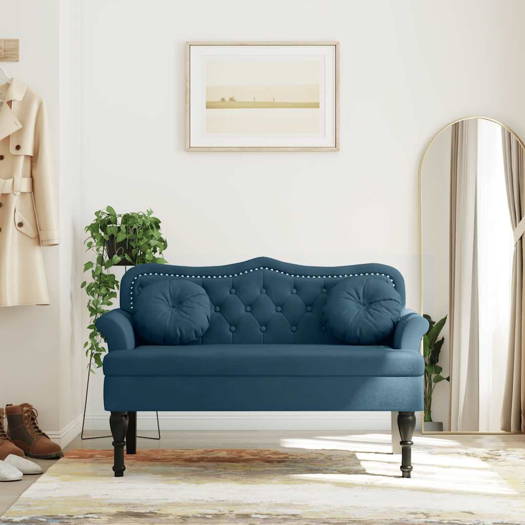 vidaXL Sitzbank mit Kissen Blau 120,5x65x75 cm Samt