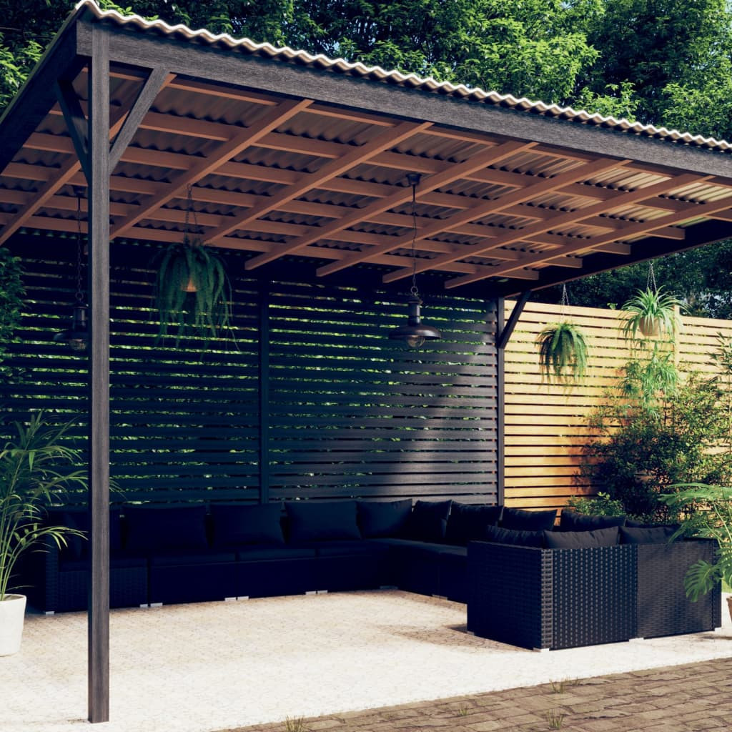 vidaXL 10-tlg. Garten-Lounge-Set mit Kissen Poly Rattan Schwarz