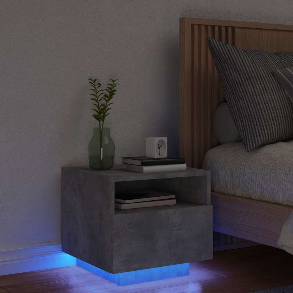 vidaXL Nachttisch mit LED-Leuchten Betongrau 40x39x37 cm