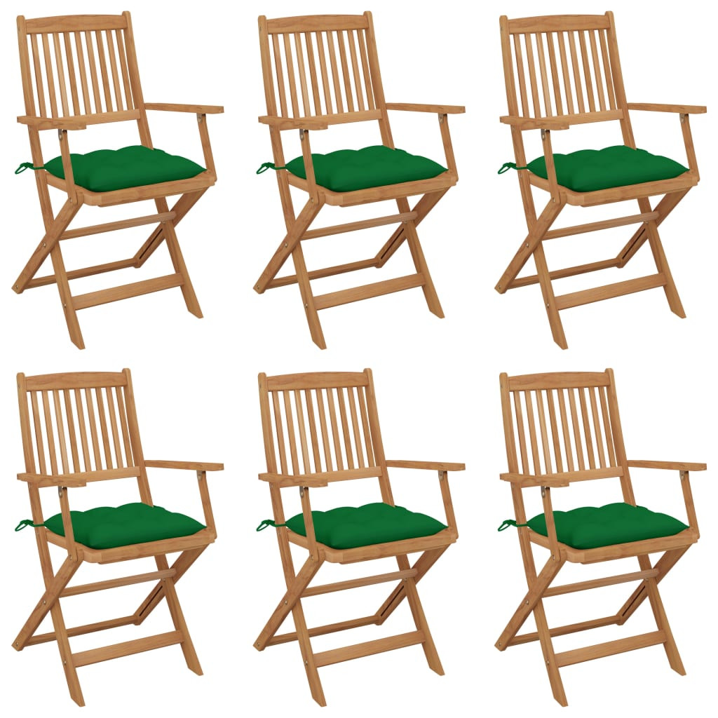 vidaXL Klappbare Gartenstühle 6 Stk. mit Kissen Massivholz Akazie