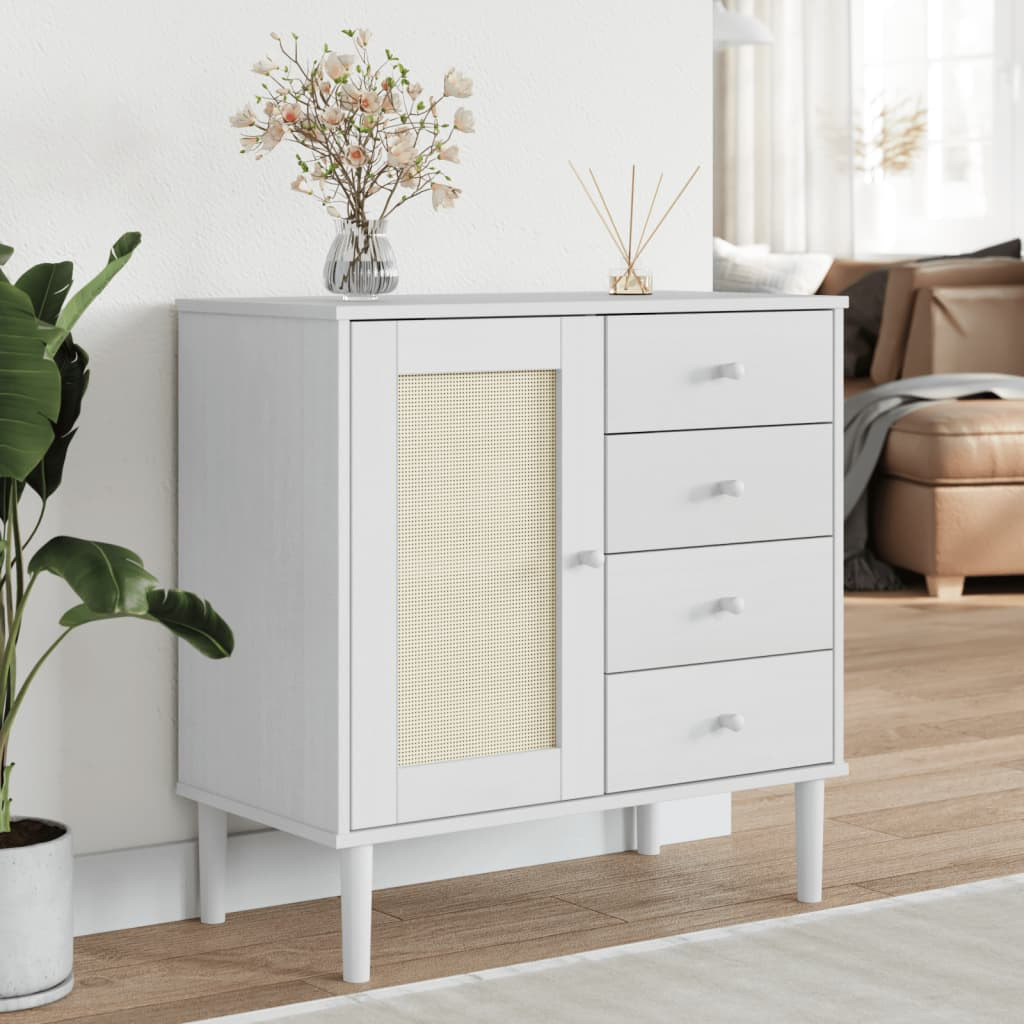 vidaXL Sideboard SENJA Rattan-Optik Weiß 80x40x80 cm Kiefernholz