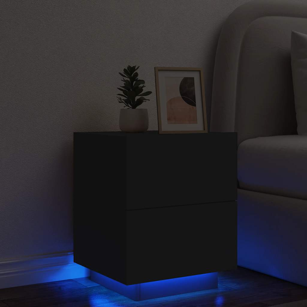 vidaXL Nachttisch mit LED-Leuchten Schwarz Holzwerkstoff