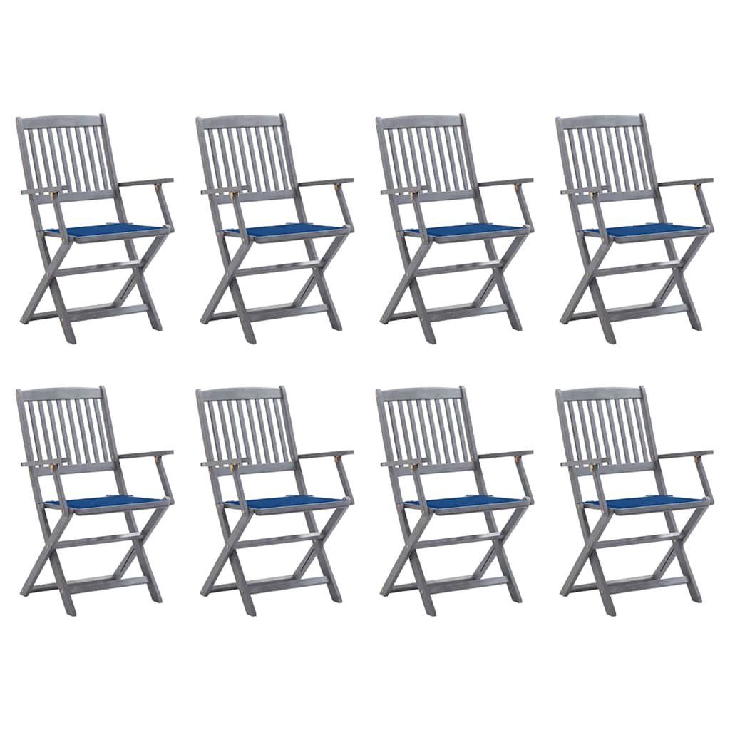 vidaXL Klappbare Gartenstühle 8 Stk. mit Kissen Massivholz Akazie