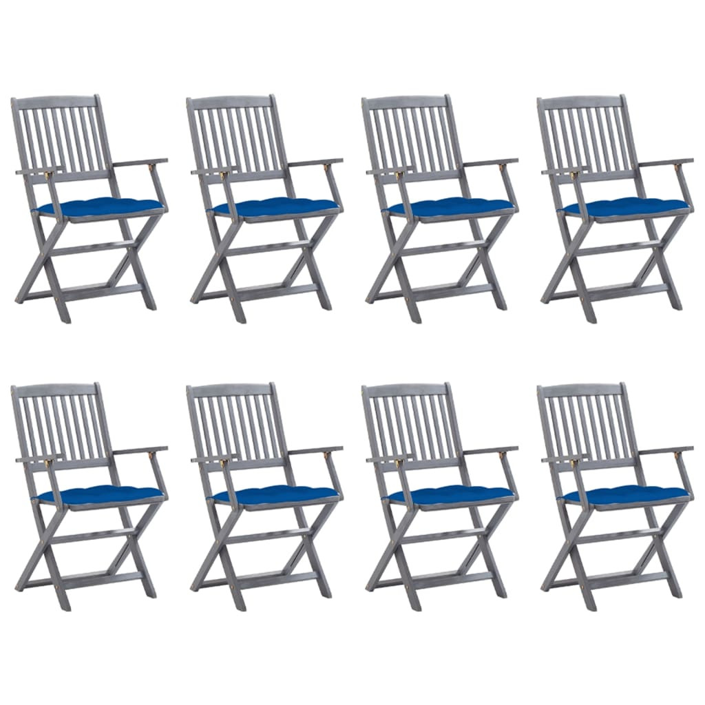 vidaXL Klappbare Gartenstühle 8 Stk. mit Kissen Massivholz Akazie