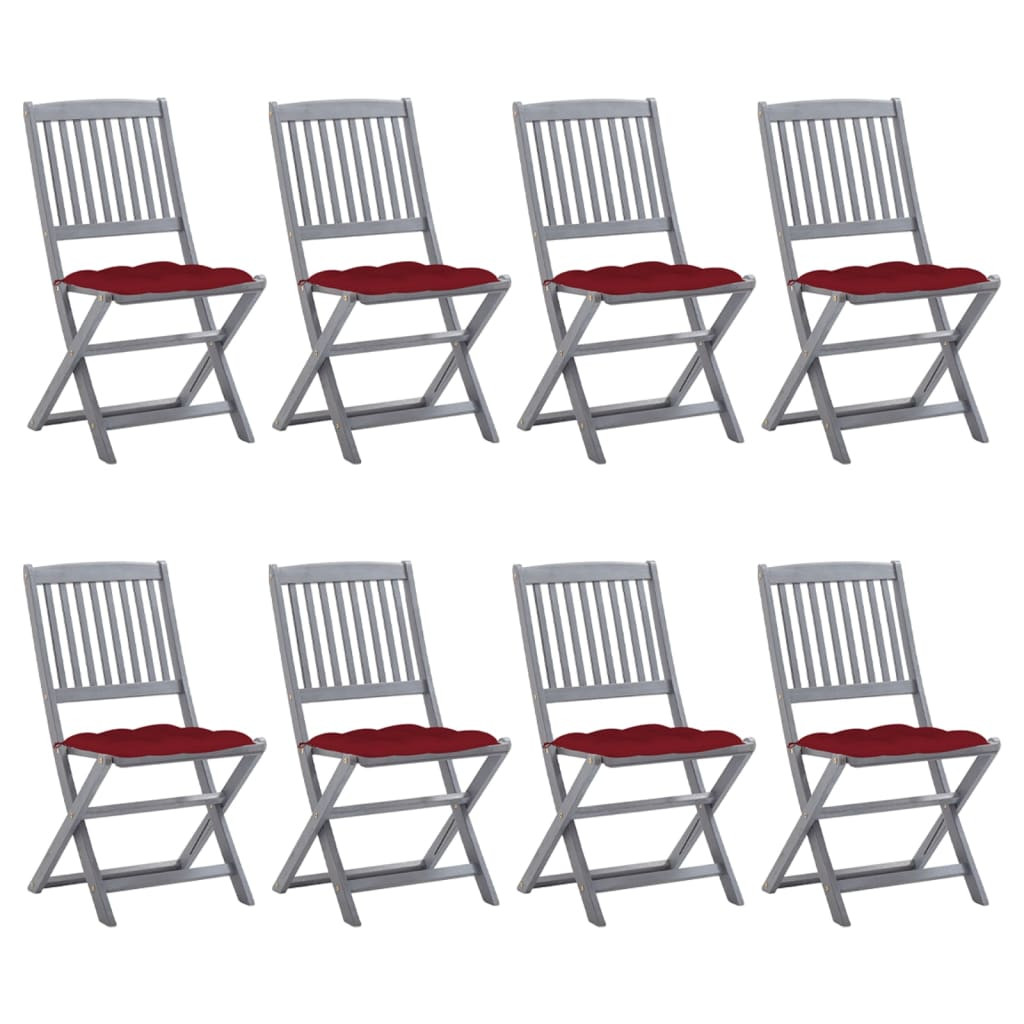 vidaXL Klappbare Gartenstühle 8 Stk. mit Kissen Massivholz Akazie