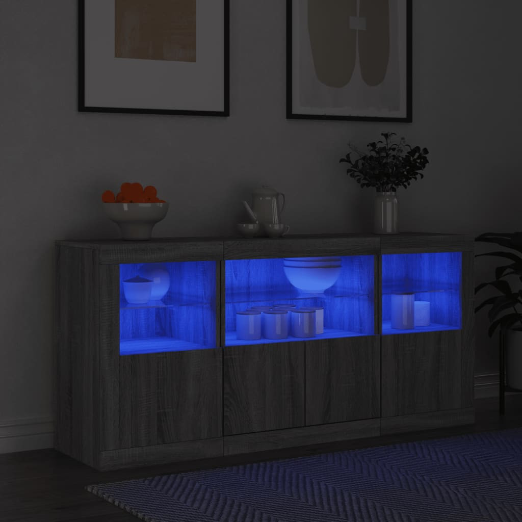 vidaXL Sideboard mit LED-Leuchten Grau Sonoma 142,5x37x67 cm