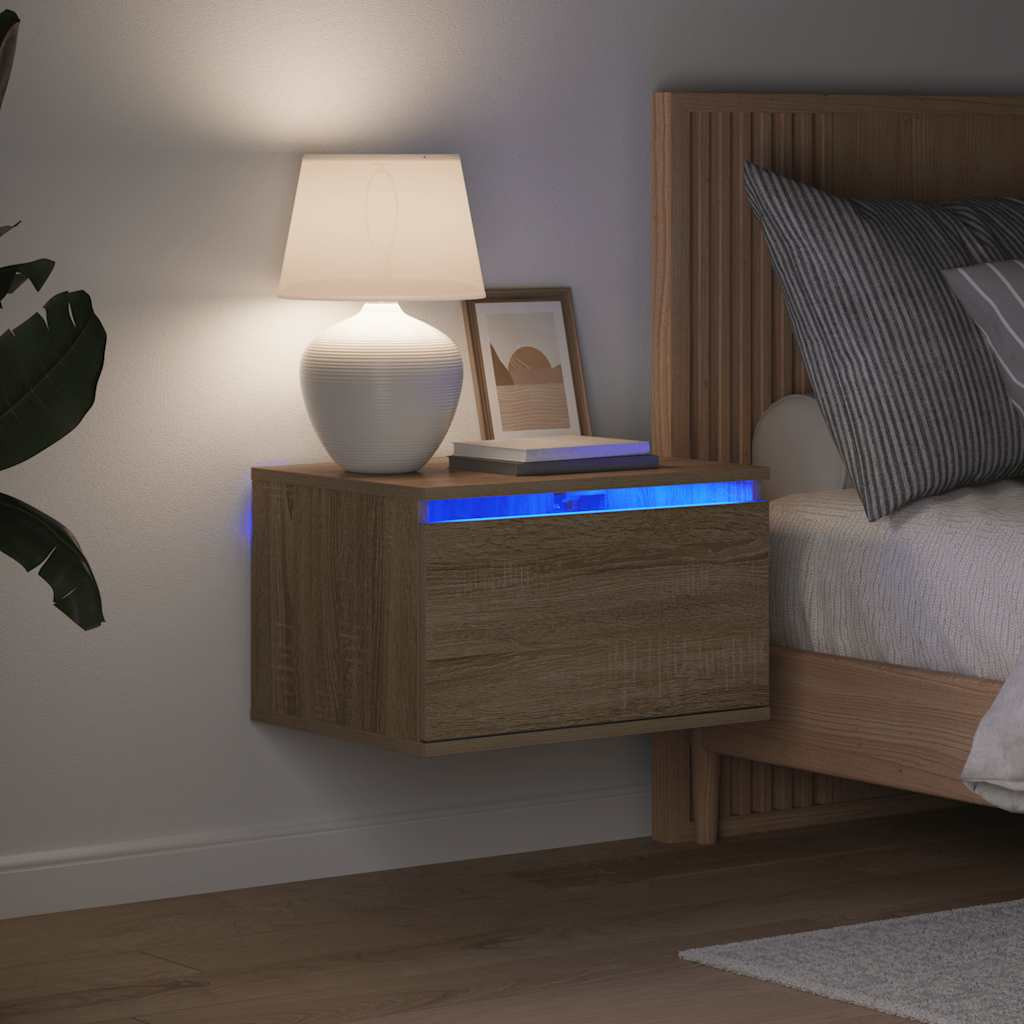vidaXL Wand-Nachttische mit LED-Leuchten 2 Stk. Sonoma-Eiche