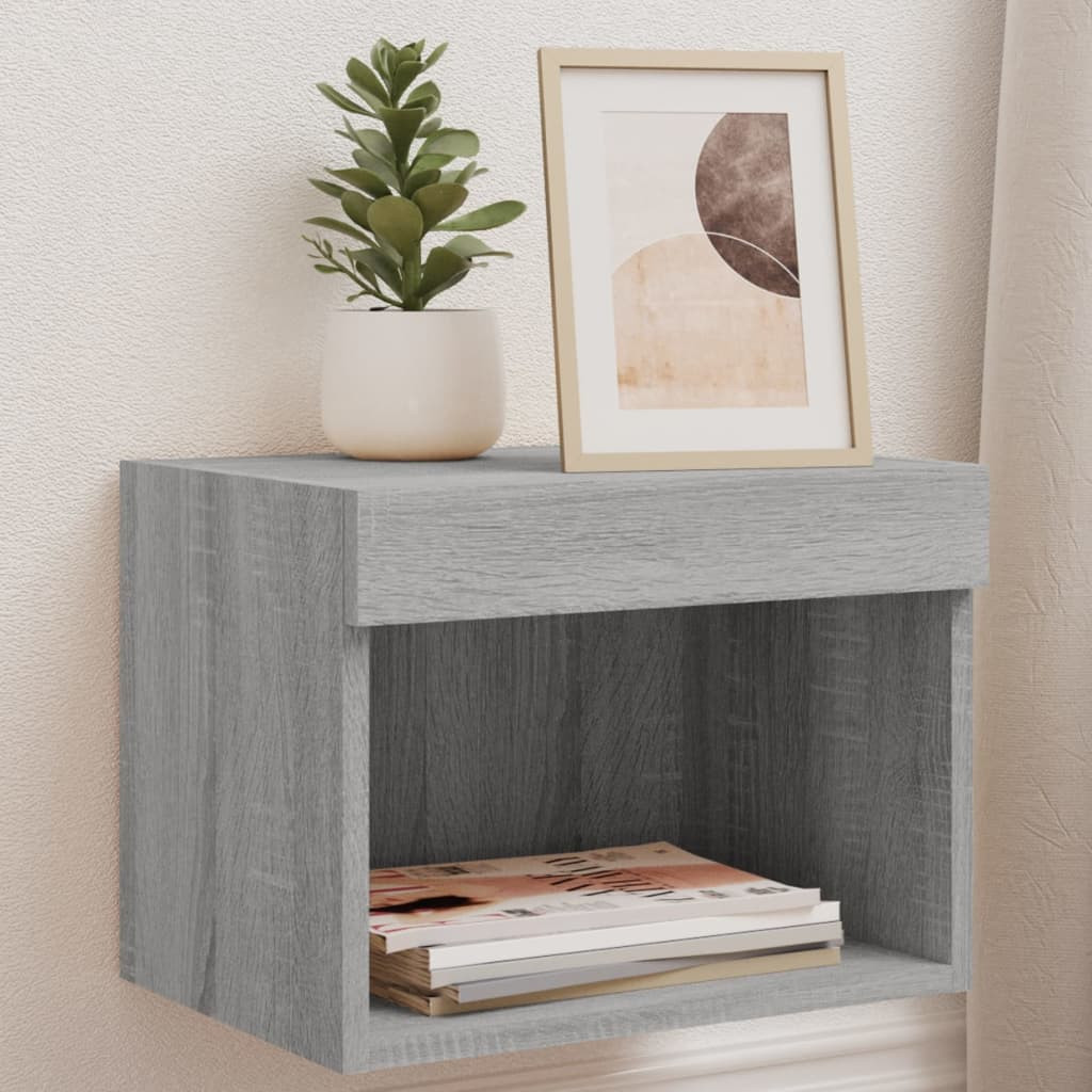 vidaXL Wand-Nachttische mit LED-Leuchten 2 Stk. Grau Sonoma