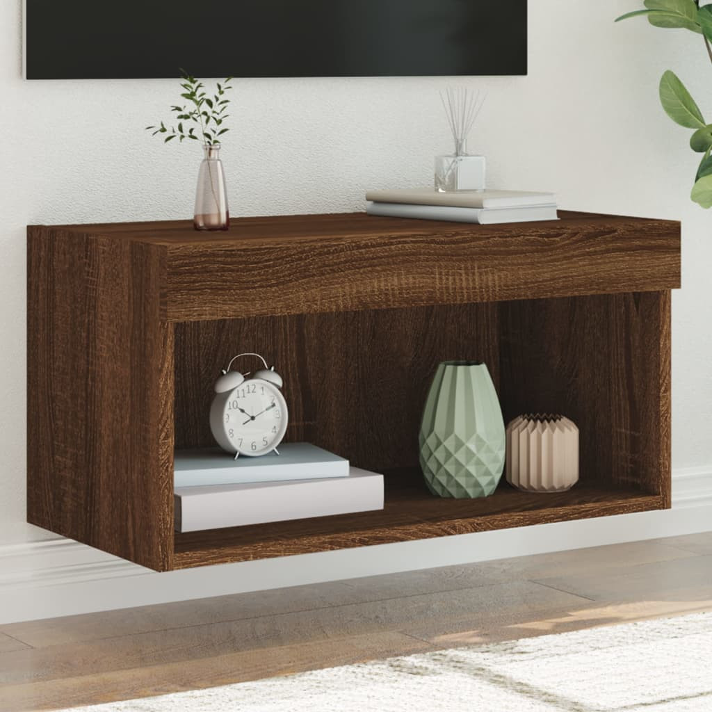 vidaXL TV-Schrank mit LED-Leuchten Braun Eichen-Optik 60x30x30 cm