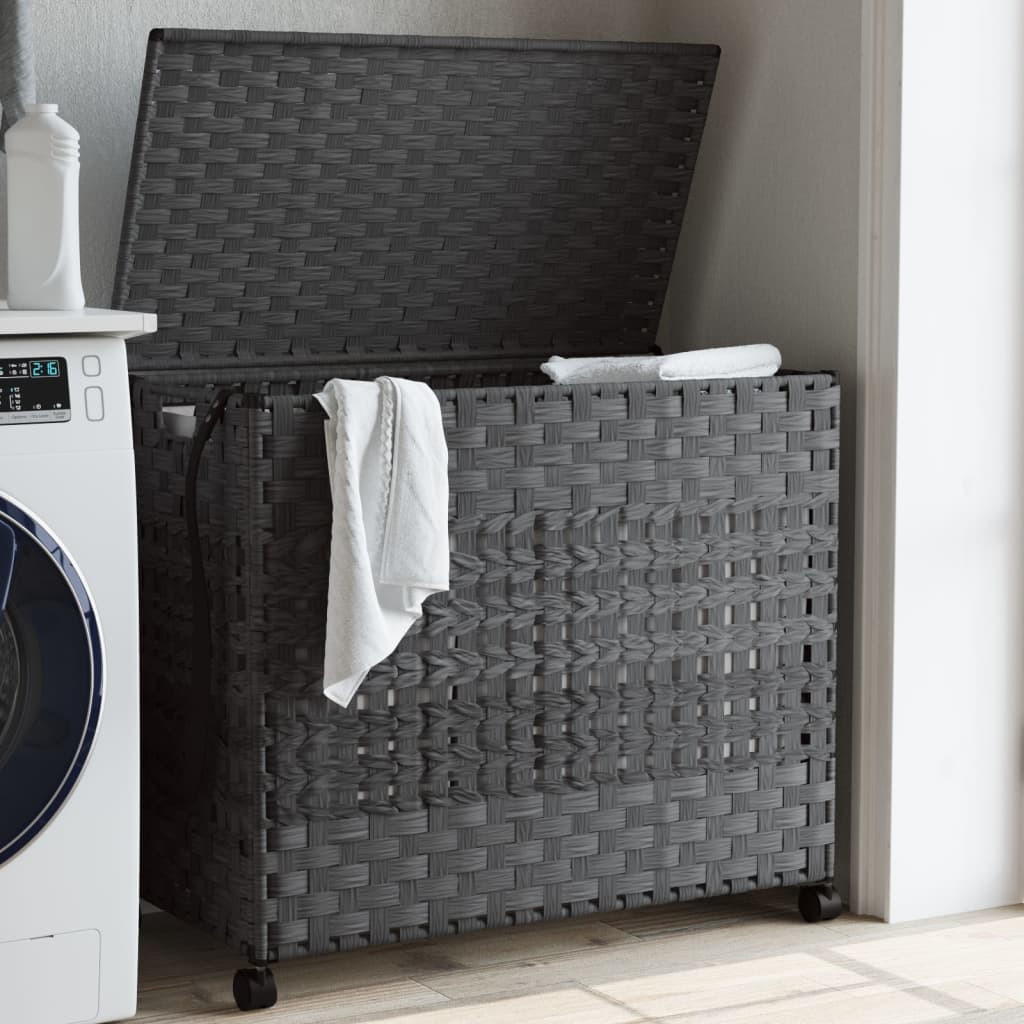 vidaXL Wäschekorb mit Rollen Grau 66x35x60 cm Rattan