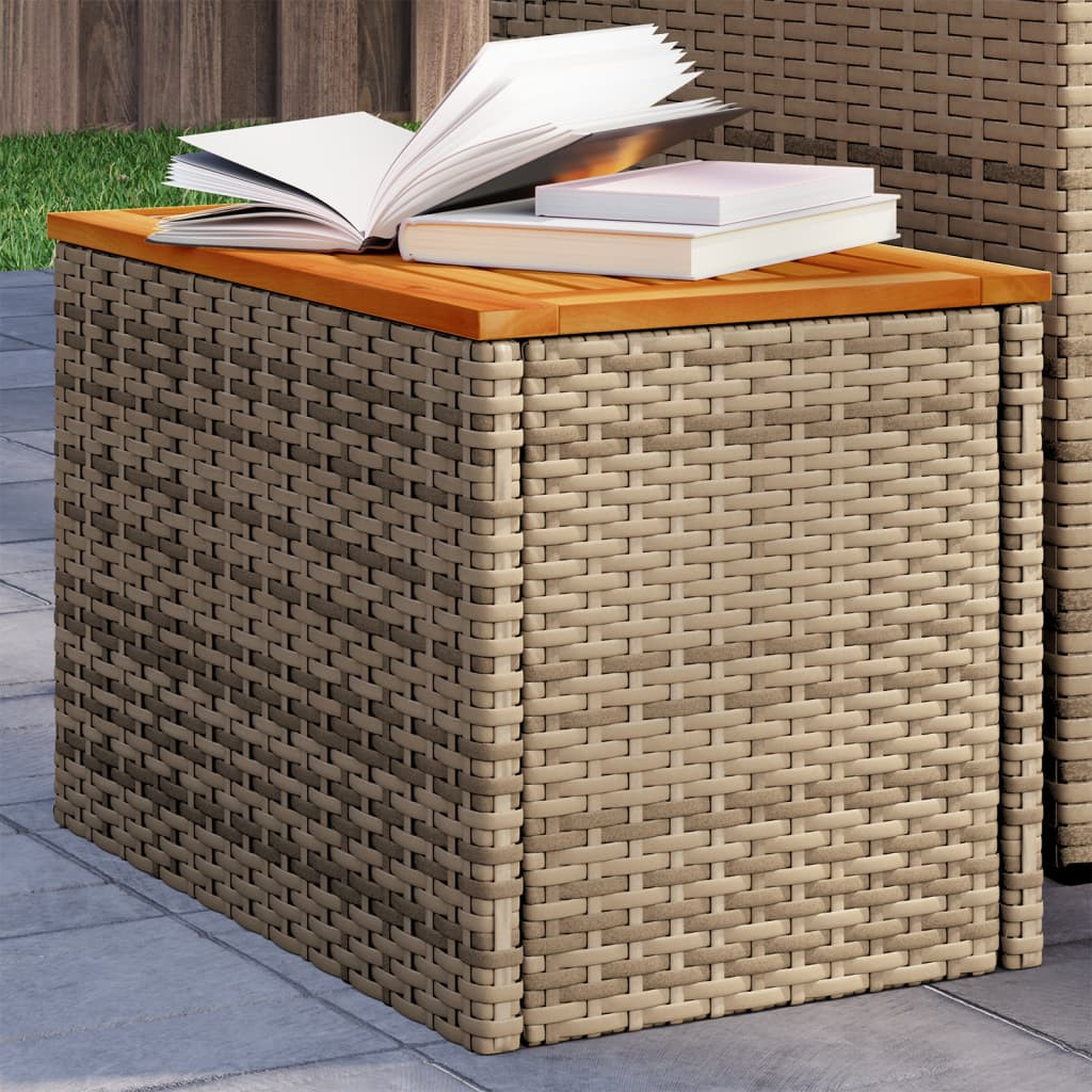 vidaXL Garten-Beistelltische 2 Stk. Beige 55x34x37 cm Poly Rattan Holz
