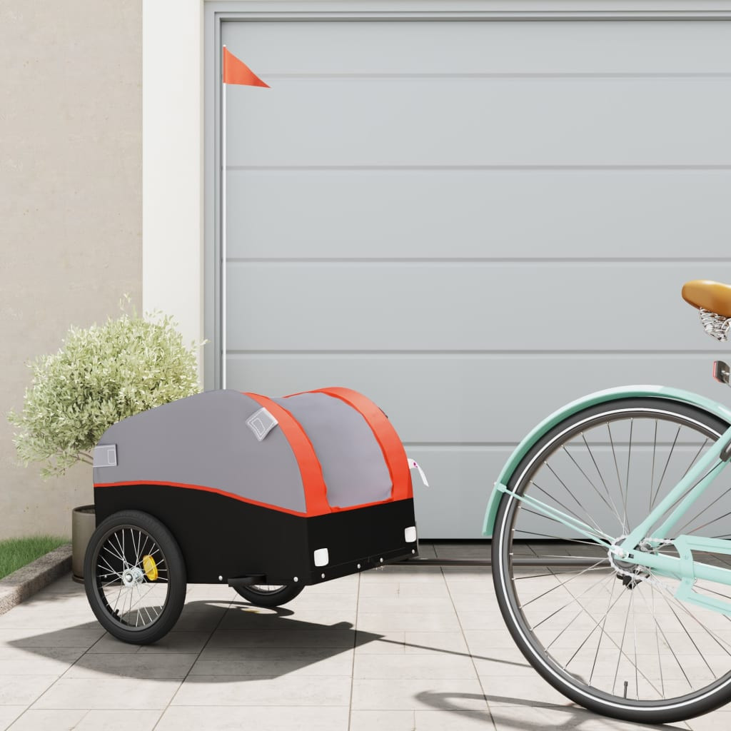 vidaXL Fahrradanhänger Schwarz und Orange 30 kg Eisen