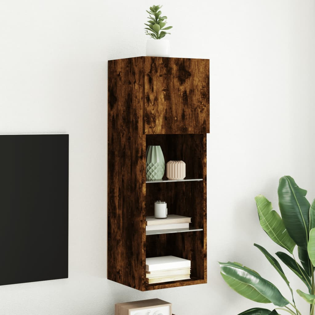 vidaXL TV-Schrank mit LED-Leuchten Räuchereiche 30,5x30x90 cm