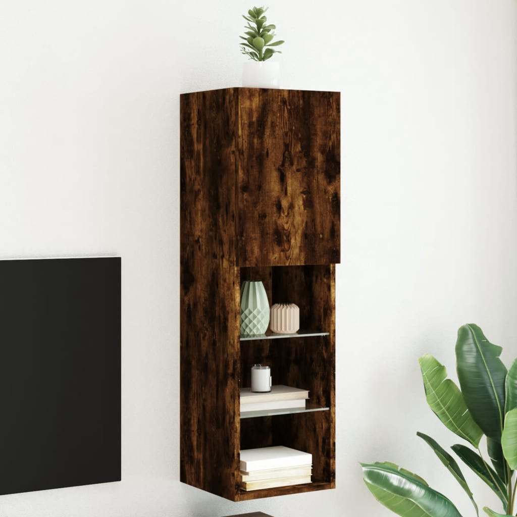 vidaXL TV-Schrank mit LED-Leuchten Räuchereiche 30,5x30x102 cm