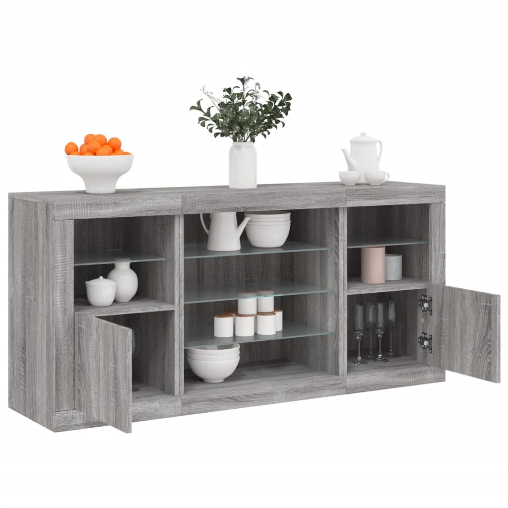 vidaXL Sideboard mit LED-Leuchten Grau Sonoma 142,5x37x67 cm