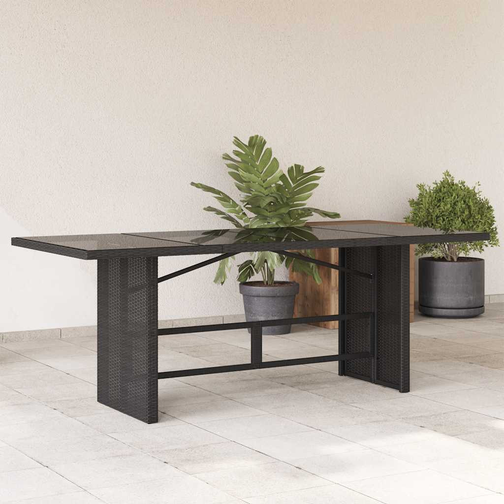vidaXL Gartentisch mit Glasplatte Schwarz 190x80x74 cm Poly Rattan