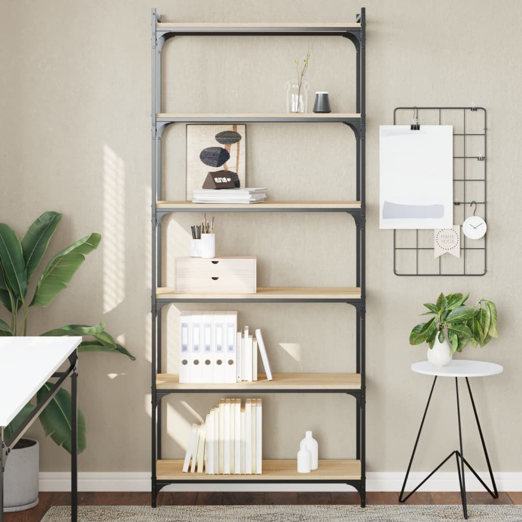vidaXL Bücherregal 6 Böden Sonoma-Eiche 80x30x188 cm Holzwerkstoff