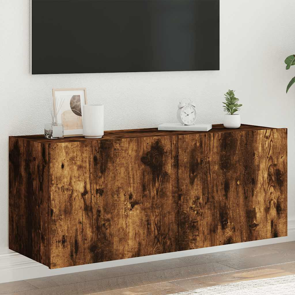 vidaXL TV-Wandschrank mit LED-Leuchten Räuchereiche 100x35x41 cm