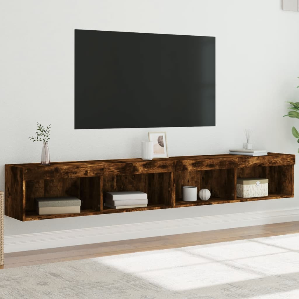 vidaXL TV-Schränke mit LED-Leuchten 2 Stk. Räuchereiche 100x30x30 cm
