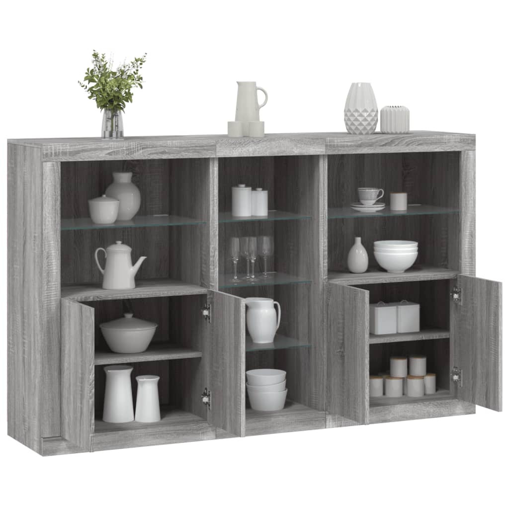 vidaXL Sideboard mit LED-Leuchten Grau Sonoma 162x37x100 cm